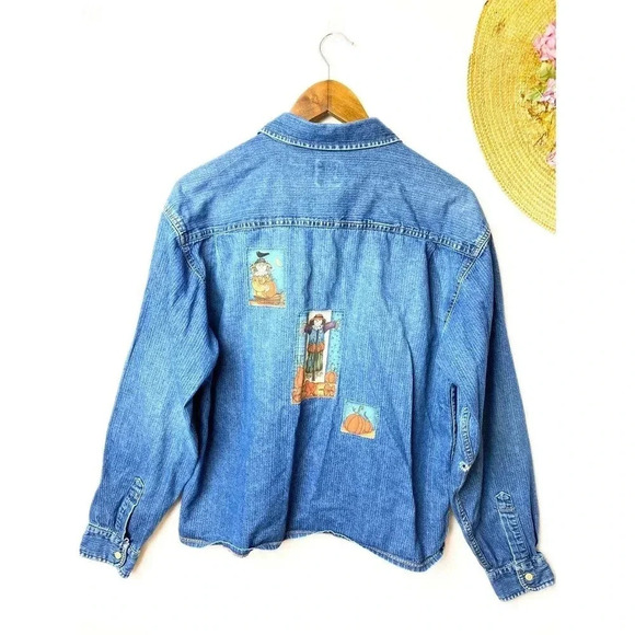 Gap pumpkin patch Denim jacket womens Sz Medium Fall - Picture 2 of 4